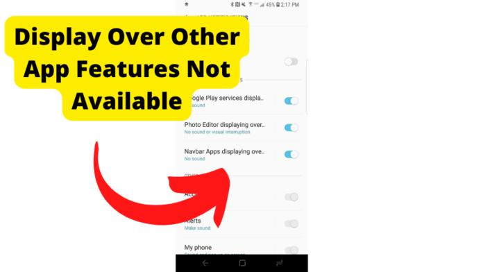 display over other app features not available