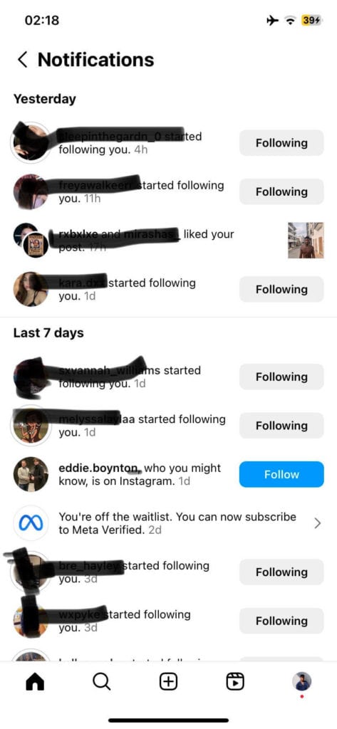 instagram activity tab