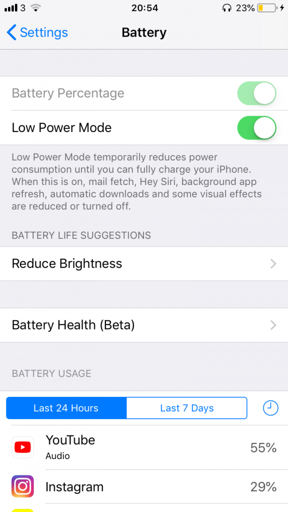 battery settings iphone